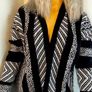 Lucky Brand Ladies Black and White Floral embroidered cardigan size small